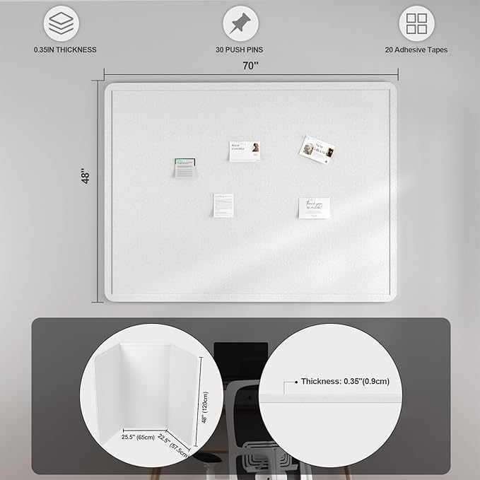 Large Felt Bulletin Board for Wall, 72"x48" Frameless Picture Board, Soft Felt Cork Board for Office, Home Planning & Office Wall Decor, Easy Install Pin Board