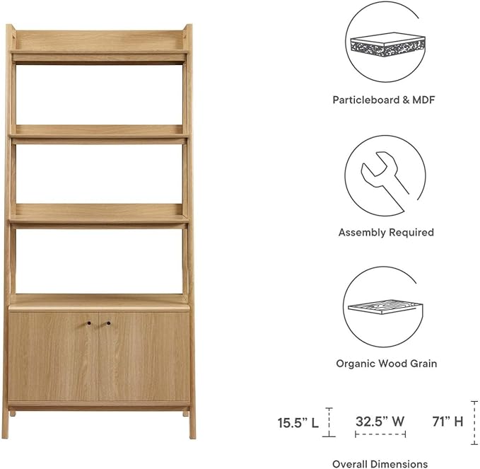 Modway 33" Bookshelf Display Case in Oak