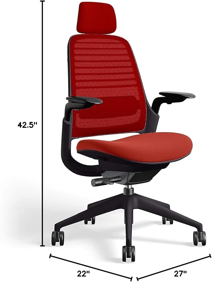 Steelcase Series 1 Office Chair with Headrest, Graphite Frame, Cogent Connect Scarlet, Hard Floor Casters