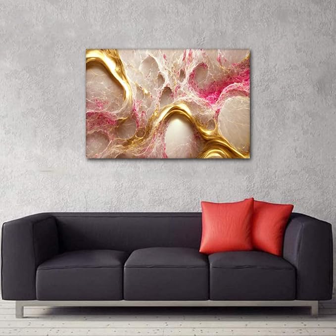 Canvas Wall Art for Living Room Decor Modern Abstract Artwork 1 Panel Canvas Art Gold and Pink Poster Prints on Canvas for Lady Bedroom Home Wall Decor Stretched and Framed Ready to Hang 36x24 in