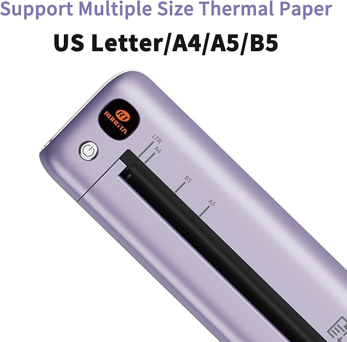 Rongta Portable Printer, Bluetooth Inkless Thermal Printer Wireless for Travel, Compatible with Android iOS Phone & Laptop, Supports 8.5" X 11" US Letter for Office, Home, Car, F81 (Purple)