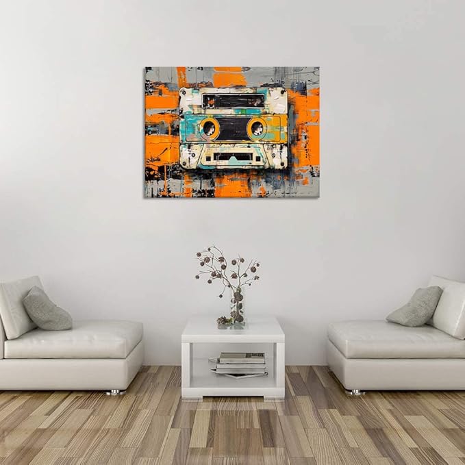 Tape Cassettes Graffiti Wall Art, Large Colorful Framed Canvas Prints Wall Art for Bathroom Bedroom Office Living Room,Pop Culture Abstract Wall Painting Stretched and Framed 18"X24"