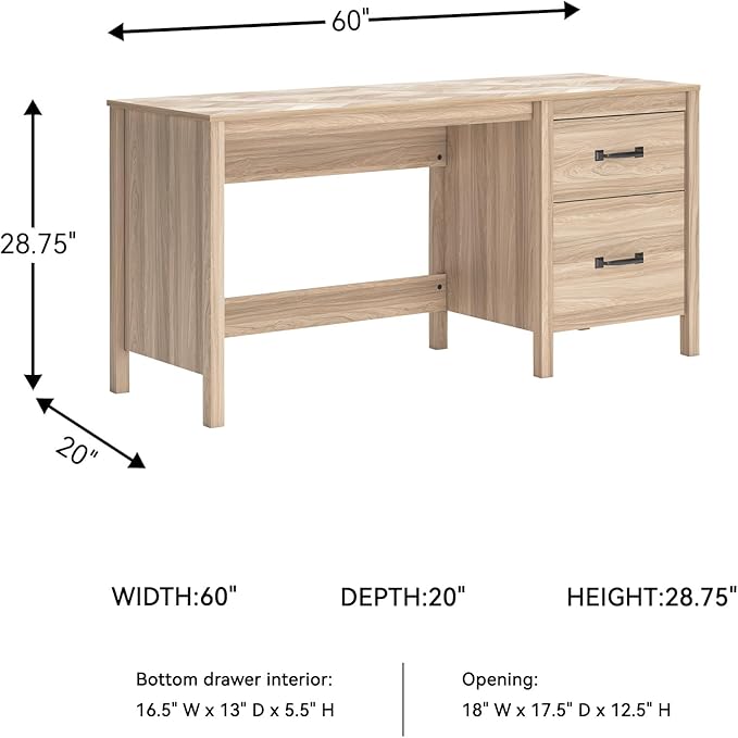 Signature Design by Ashley Battelle Casual 60" Home Office Desk with 1 Drawer and Cabinet Door, Light Brown