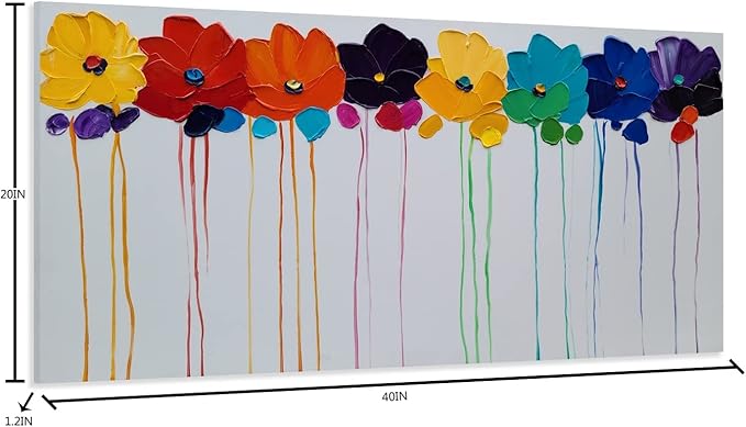 YHSKY ARTS Cololful Flower Painting Vibrant Floral Art for Home Decor