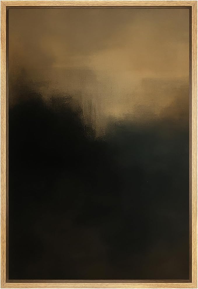 SIGNFORD Framed Canvas Print Wall Art Amber Veil Abstract Golden and Deep Brown Minimalist Illustration Modern Art Decorative Chic Relax/Zen for Living Room, Bedroom, Office - 16"x24" Natural