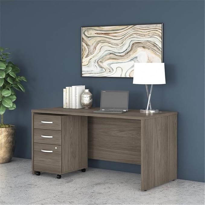 Bush Business Furniture Studio C Office Desk with Mobile File Cabinet, 60W x 30D, Modern Hickory