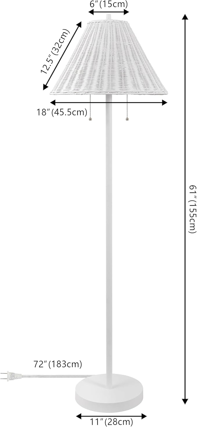 JONATHAN Y 61" White 2-Light Coastal Bohemian LED Floor Lamp for Living Room, Brown Rattan Shade, Mid-Century Modern Tall Standing Lamp, Pull-Chain, LED Bulbs Included (JYL3092B)