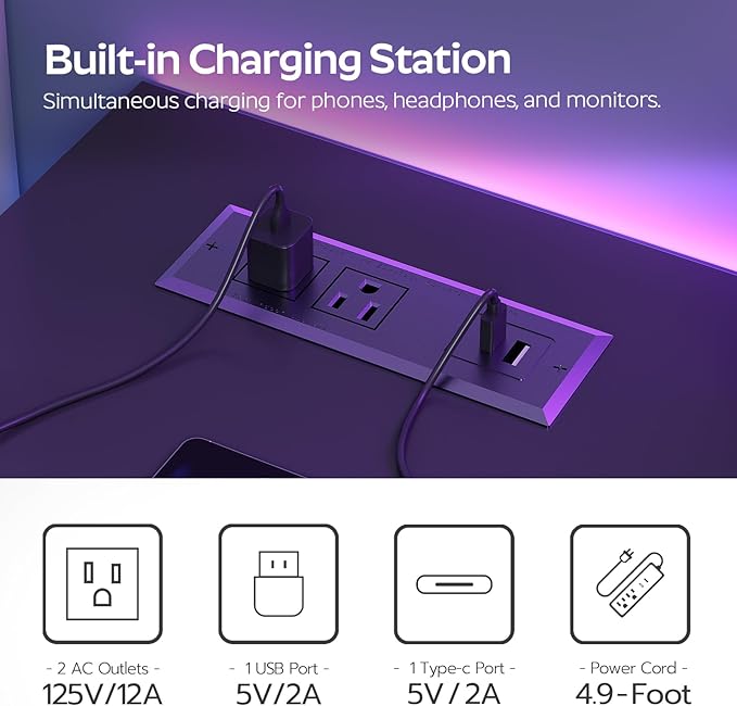 L Shaped Computer Desk with Adjustable Monitor Stand, Gaming Desk with Power Outlets, Office Desk with Fabric Drawer, File Drawer and Hook, for Living Room, Home Office, Black DN03UBB
