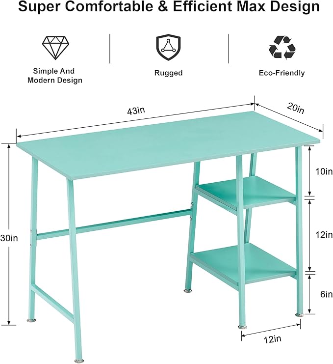 VECELO 43 Inch Computer Home Office Desk Modern Simple Writing Desk with Storage for Bedroom Simple Table Modern Student Study Desk,Water Proof, Walnut+Black Leg