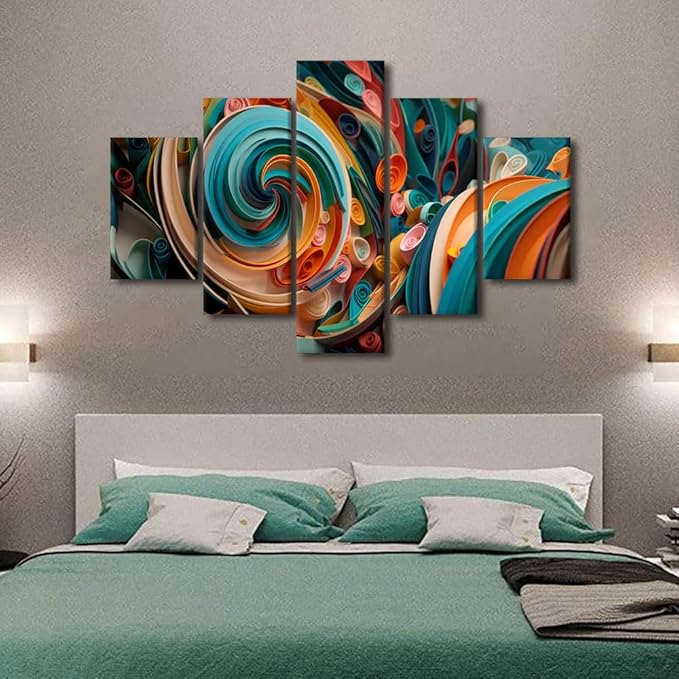 5 Panel Wall Art Canvas Wall Art for Home Modern Living Room Decor Abstract Canvas Wall Art Colorful Paper Swirls Spiral Poster Prints on Canvas for Bedroom Decor Framed Ready to Hang 60x40 in