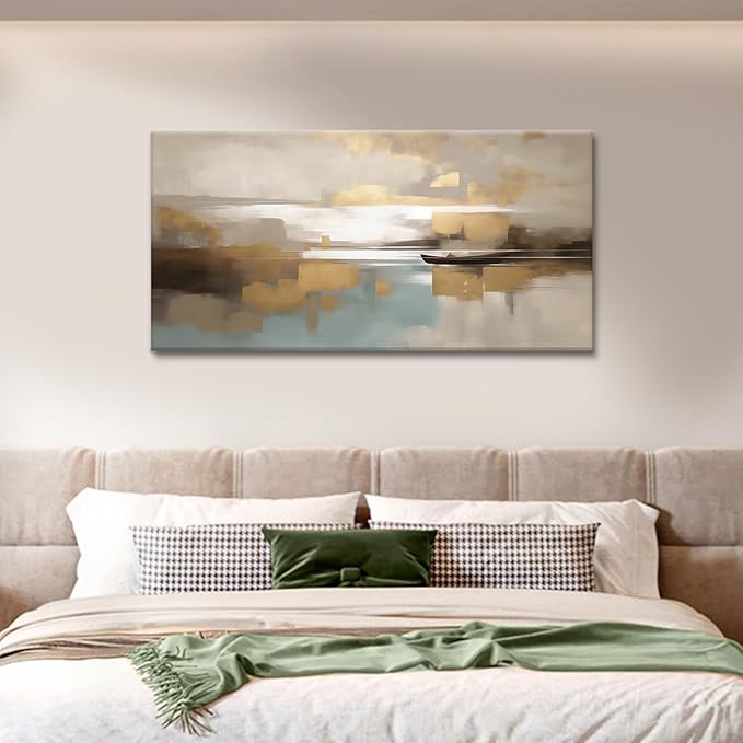 Beige Abstract Wall Art Living Room Wall Decor Canvas Painting Large Framed Modern Abstract Artwork Print Neutral Wall Art Bedroom Decor Picture Artwork for Office