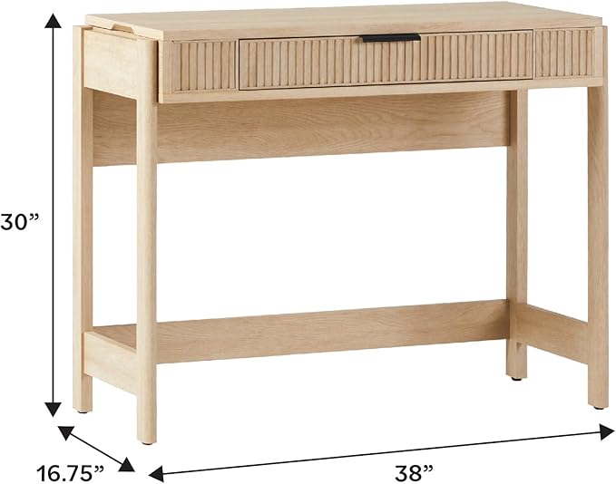 Walker Edison Transitional Style Furniture, Reeded Detail, Lift-Top Desk with Drawer and Storage Cubby, Sitting to Standing Desk, Soft Self-Close Desktop, 38 Inch, Coastal Oak