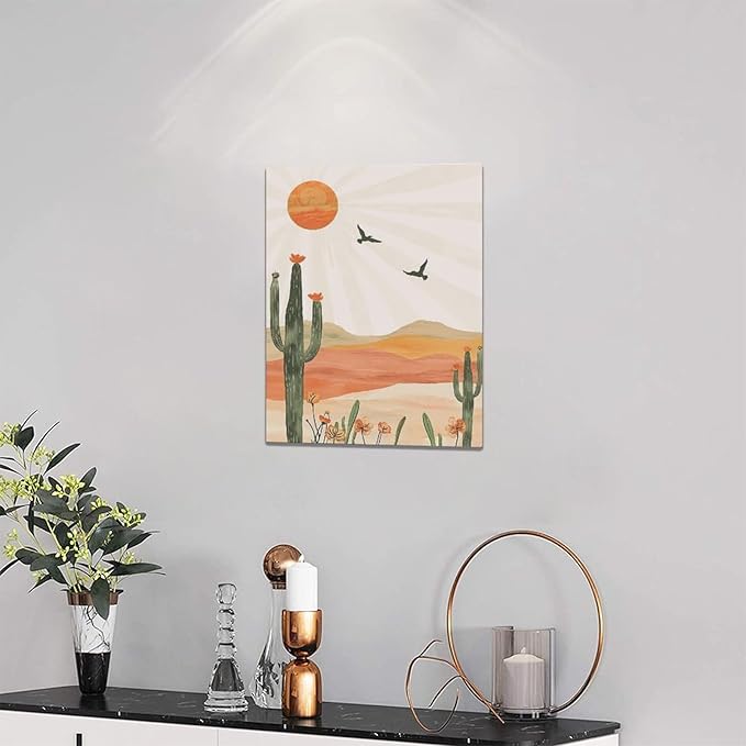 Cactus Wall Art Succulent Desert Boho Pictures Wall Decor Minimalist Nature Canvas Painting Print Home Modern Artwork Decorations Framed for Bathroom Living Room Bedroom Office 12 x 16 inch