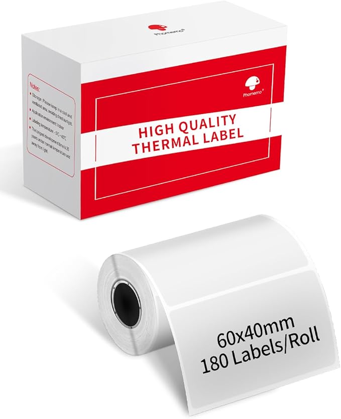 Phomemo M220 Label Maker Green & 1 Roll Transparent Thermal Label 2.36" x 1.57"(60x40mm), Upgrade 3 Inch Barcode Portable Printer, for Office & Small Business, Compatible with Phones&PC