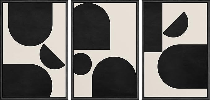 SIGNFORD Framed Canvas Print Wall Art Set Geometric Semi Circle Arch Polygons Abstract Shapes Illustrations Modern Art Bohemian Nordic Relax/Calm for Living Room, Bedroom, Office - 16"x24"x3 Black