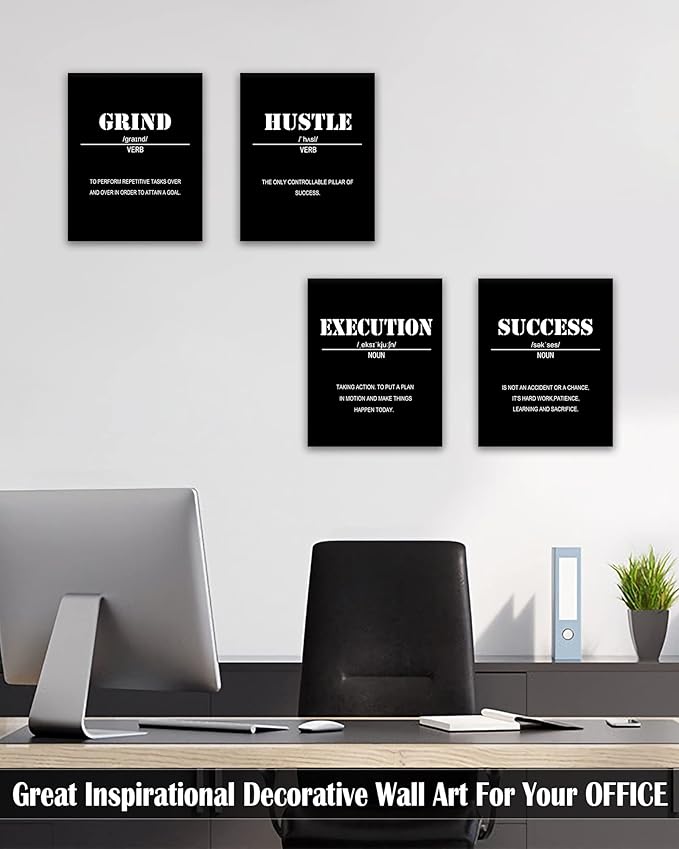 Inspirational Office Canvas Wall Art Framed,Motivational Wall Decor for Office,Inspirational Quotes Wall Art for Living Room,Sayings for Wall Decor,8” x10” x4 PCS (FRAMED)