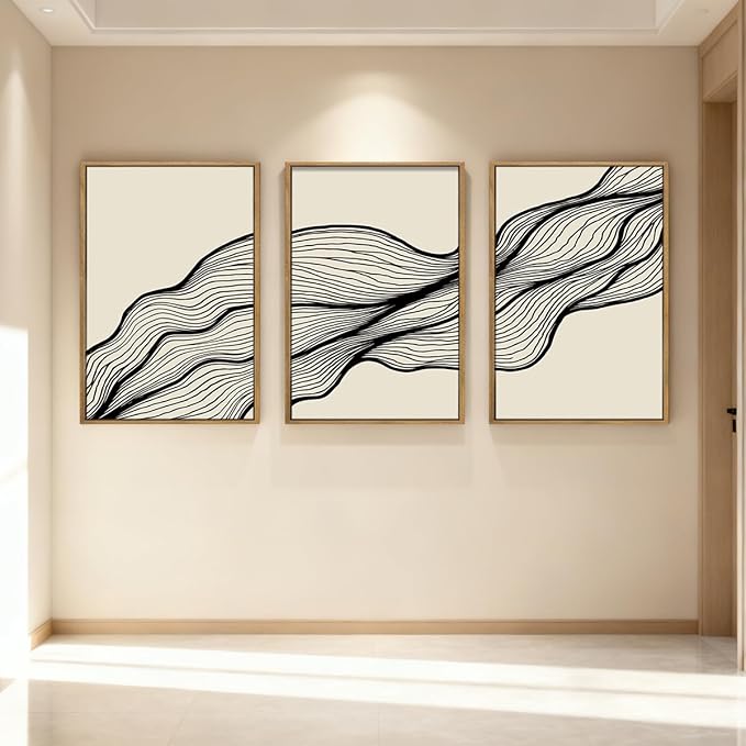 ANHUIB Large Neutral Wall Art Black Minimalist Wall Decor Modern Abstract Painting Set of 3 for Living Room Bedroom 16x24 Inch
