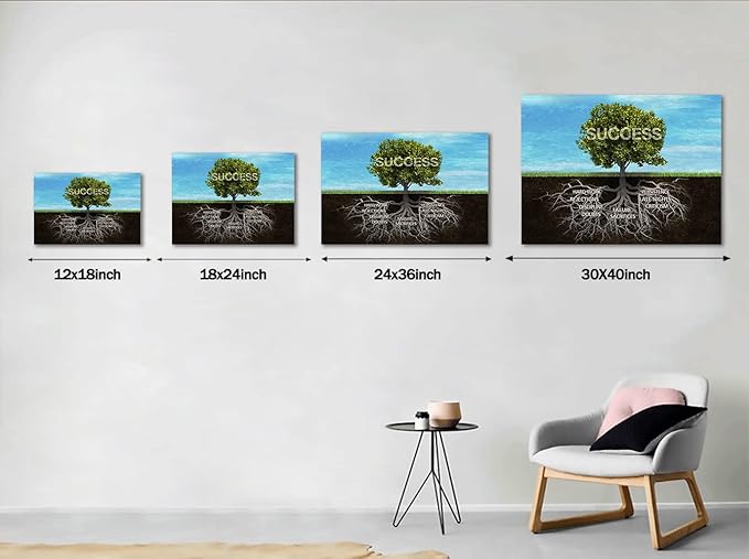 Inspirational Posters Tree of Success Canvas Print Wall Art Office Decor Modern Artwork Roots Inspiration Pictures Motivation Entrepreneur for Classroom Gym School Wall Decor-24 inch x 36 inch