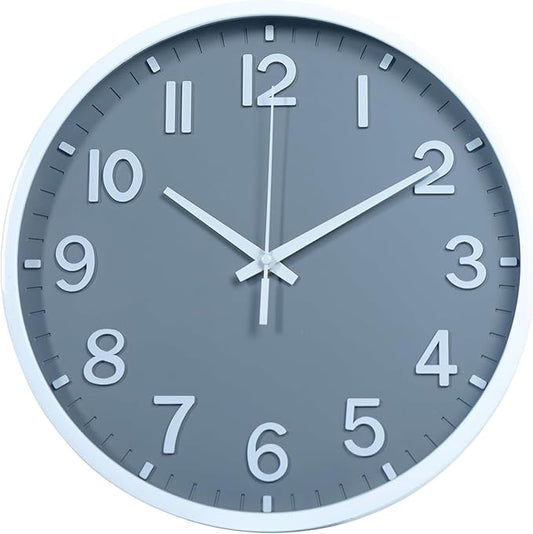 Wall Clocks Battery Operated 10 inch Modern Wall Clock,Silent Non Ticking Wall Clock for Living Room Bedroom Kitchen Office Classroom Decor (Gray White)
