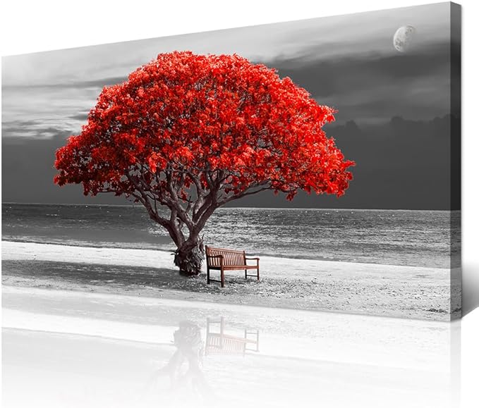 Wapluam Canvas Wall Art - Large Landscape Wall Decor - Bedroom, Living Room, Office - Black & White Framed Artwork - 24x48 in