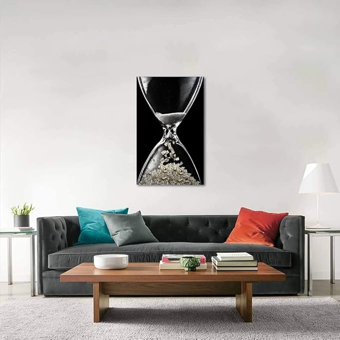 Yatsen Bridge Entrepreneur Wall Art Time Is Money Poster Dollars In Hourglass Paintings HD Print on Canvas Motivational Office Wall Decor Art Framed Ready to Hang - 28x44 inch