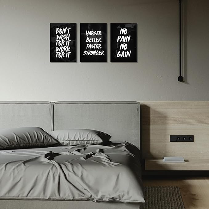 3 Piece Motivational Wall Art - Black & White Canvas Prints Poster Inspirational Quotes Wall Decor Modern Entrepreneur Artwork for Home & Office (Framed, 12"x16"x3)