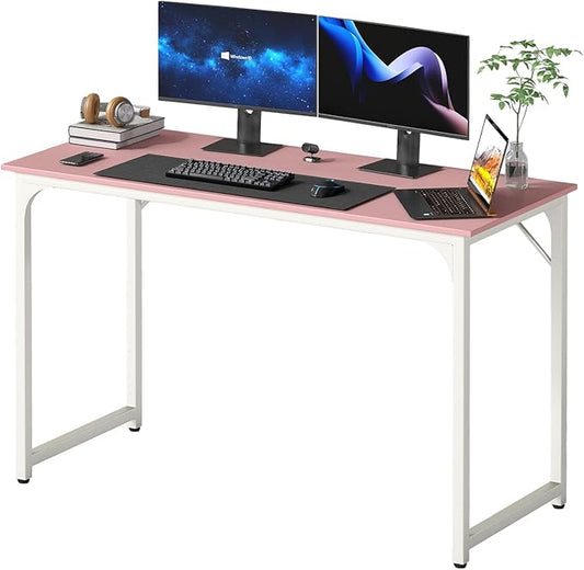 Dkelincs 47 Inch Computer Desk Home Office Desk Gaming Writing Desk Modern Simple Style Study Work Table with Metal Frame, Large Legroom, Adjustable Feet, Water-Resistant, Scratchproof Surface, Pink
