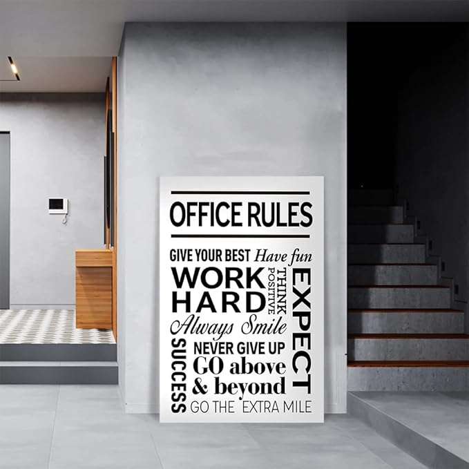 Black and White Inspirational Quote Office Rules Canvas Poster Motivational Print Paintings for Home Office Wall Art Decoration Wooden Framed Ready to Hang-24 x 36 inches