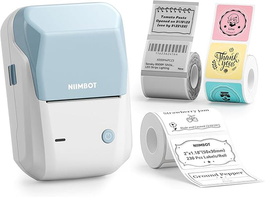 NIIMBOT B1 Label Maker with Tapes, 2 Inch Portable Thermal Label Printer for Home School Office Small Business, Address, Bakery, Crafts, Retail, Support Smartphones & PC,3 Rolls Tapes, Sky Blue