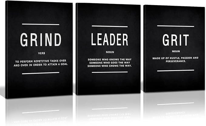 Motivational Grind Grit Leader Wall Art, Canvas Painting Wall Decor Inspirational Posters Prints for Living Room Bedroom, Office Decor, Gallery-Wrapped Canvas Art Set Framed Easy Hang- 12"Wx16"Hx3PCS