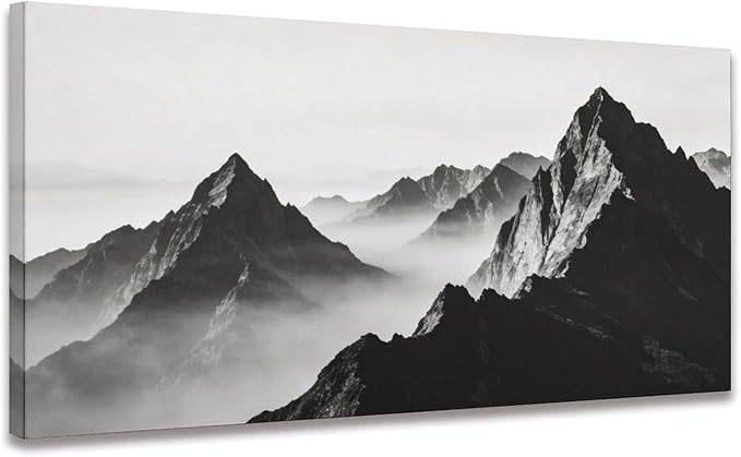 Black Mountain Landscape Framed Canvas Wall Art for Living Room, Nature Decor 24" L x 12" W