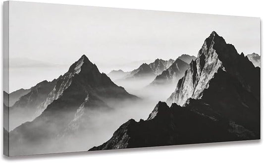 Black Mountain Landscape Framed Canvas Wall Art for Living Room, Nature Decor 32" L x 16" W