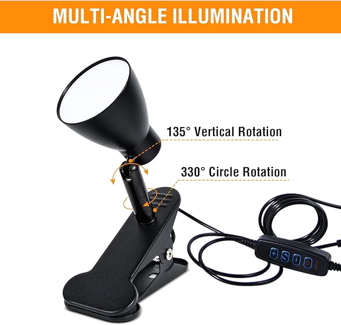 CRI 90+ Clip on Reading Lamp, Clip on Light for Bed headboard/Desk/Bunk/Table/Shelf, Bedside Reading Light with 3 Color Temperature Options, 10 Dimmable Brightness Levels (6W/2Packs)