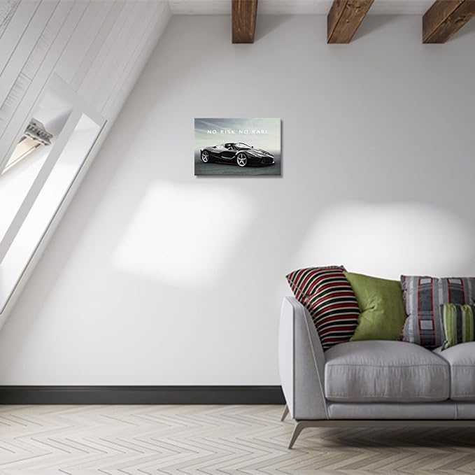 BWSPACE Canvas Wall Art No Risk No Rari Motivational Car Quotes Poster Canvas Painting Wall Art Decor For Living Room Bedroom Office Ready To Hang (Inspirational-1, 18x24 inches)