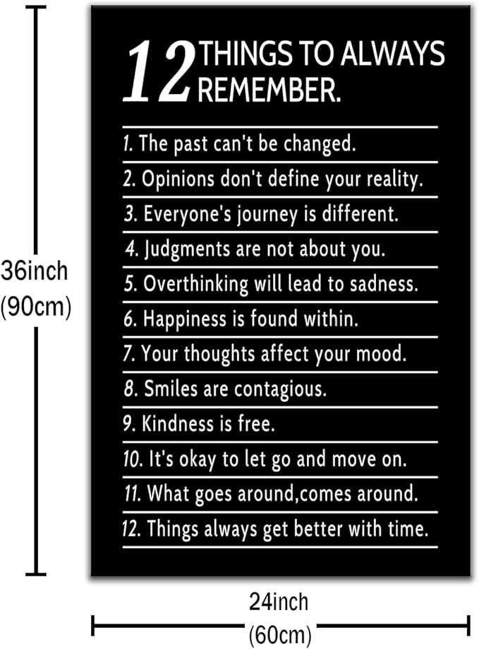 12 Things Always Remember Motivational Wall Decor Inspirational Office Poster Quotes Printed on Canvas Picture Modern Positive Artwork for School Workplace Gym Stretched and Framed [24" W x 36" H]