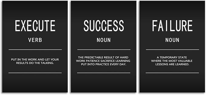 Execute Verb Success Failure Noun 3 Pieces Motivational Wall Art Inspirational Office Wall Decor Inspiring Positive Posters Print Canvas Artwork Modern Home Decor Living Room Framed [60" W X 28" H]