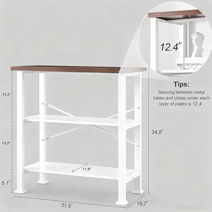 HOMBAZAAR 3 Tier Bookshelf,White Brown Industrial Book Shelf,Engineered Wood and Metal Small Bookcases,Low Shelf Bookcase for Living Room,Office,Bedroom and Kitchen