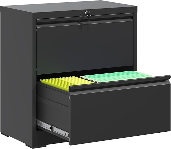 2 Drawer File Cabinet,Metal Lateral Filing Cabinet with Lock,Home Office Storage Organizer Cabinet for Legal/Letter/A4/F4 Size Files,26.8" W,Black