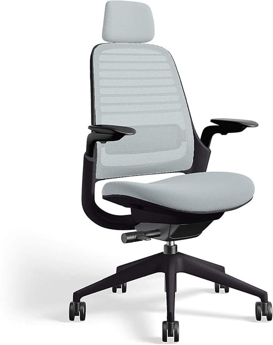 Steelcase Series 1 Office Chair with Headrest, Graphite Frame, Cogent Connect Nickel