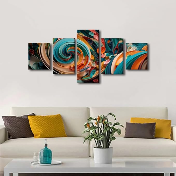 Abstract Canvas Wall Art Native Americans Home Wall Decor Art 5 Panel Modern Office Poster Colorful Paper Swirls Picture Printing for Living Room Decor Stretched and Framed Ready to Hang 50x24 in