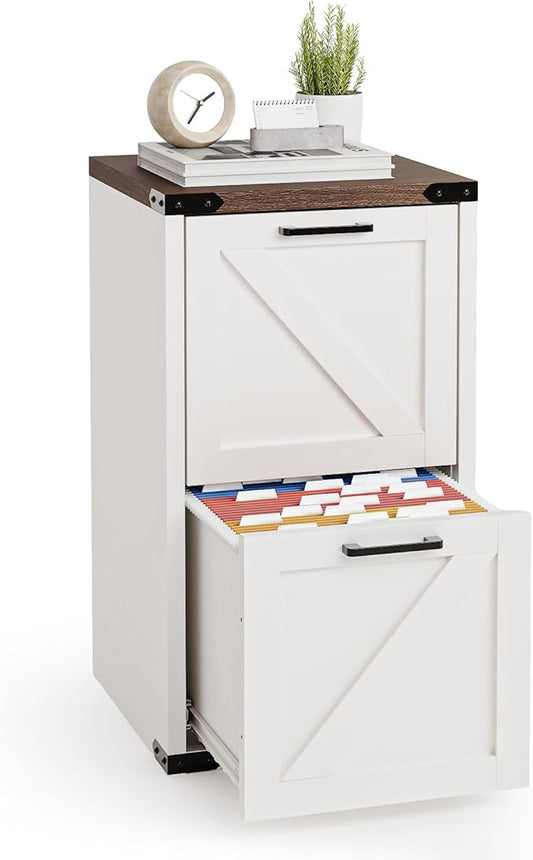 VINGLI 2 Drawer Farmhouse Metal File Cabinet, Home Office Filing Organizer for Letter File Folder Storage, Printer Stand with Drawers, Archivador, Vertical Filing Cabinet for Study, Business (White)