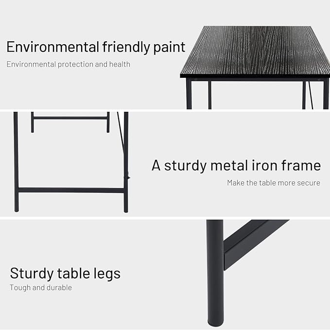 FurnitureR Home Office Desk 47.2-Inch, Simple Computer Desk with Sturdy Metal Legs, Multi-Purpose Writing Table for Students, Work, or Study, Black