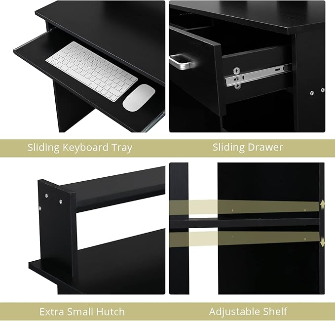 Karl home Computer Desk Study Writing Desk, PC Laptop Table Wooden Home Office Workstation with Drawer Shelf Keyboard Tray, Black