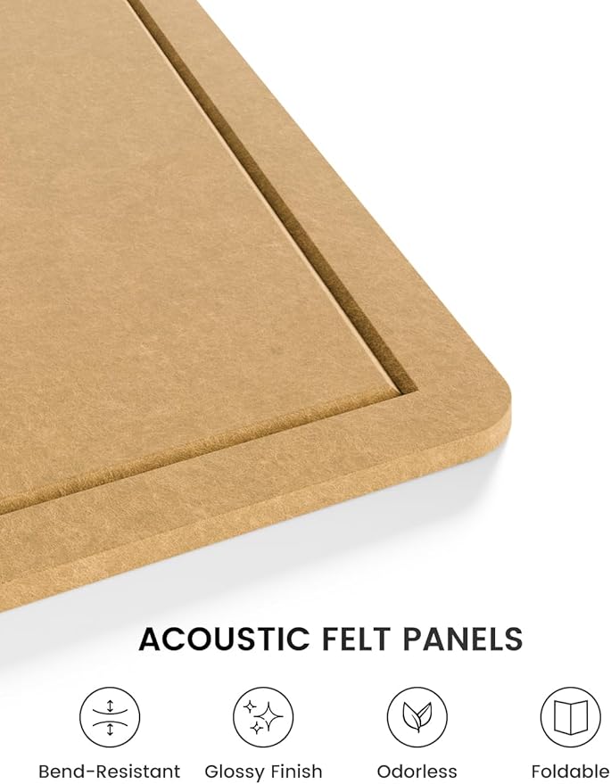 Fluxynara Bulletin Board,35.4" x 23.6" Cork Board Alternative with 12 Safe Removable Adhesive Tabs, Foldable Felt Pin Board for Home Office, Classroom, Bedroom,Entryway for Walls— Mustard Yellow