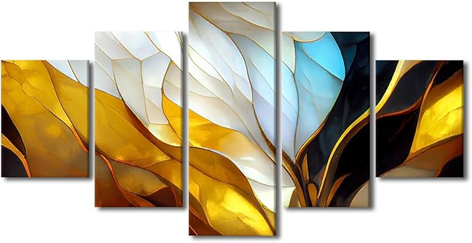 Abstract Canvas Wall Art Decor Modern Home Wall Art for Men Abstract Stained Vintage Pattern Poster Prints on Canvas 5 Panel Office Wall Decor for Living Room Decoration Framed Ready to Hang 60x32 in