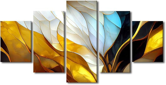 Abstract Canvas Wall Art Decor Modern Home Wall Art for Men Abstract Stained Vintage Pattern Poster Prints on Canvas 5 Panel Office Wall Decor for Living Room Decoration Framed Ready to Hang 60x32 in