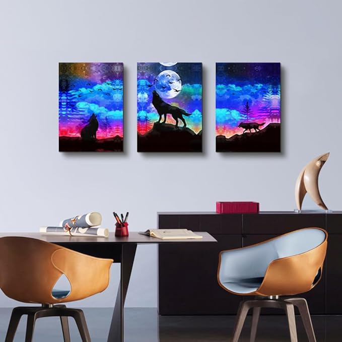 Lapremoly Wall Decor For Living Room Framed Canvas Wall Art For Bedroom Modern Family Pictures Bathroom Wall Decor Hang Wall Office Canvas Art Prints Home Decoration Wolf Abstract Paintings Artwork
