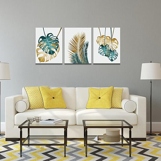 Canvas Wall Art For Living Room Family Wall Decoration For Bedroom Kitchen Dining Room Wall Decor Abstract Painting Leaves Wall Pictures Artwork Office Canvas Art Prints Bathroom Home Decor 3 Piece
