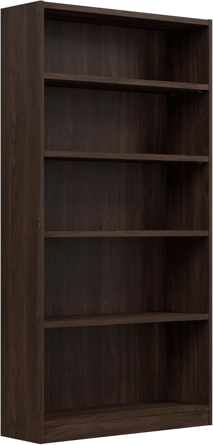 Bush Home Universal Tall 5 Shelf Bookcase in Black Walnut, Vertical Storage and Display Bookshelf for Home Office or Living Room Organization