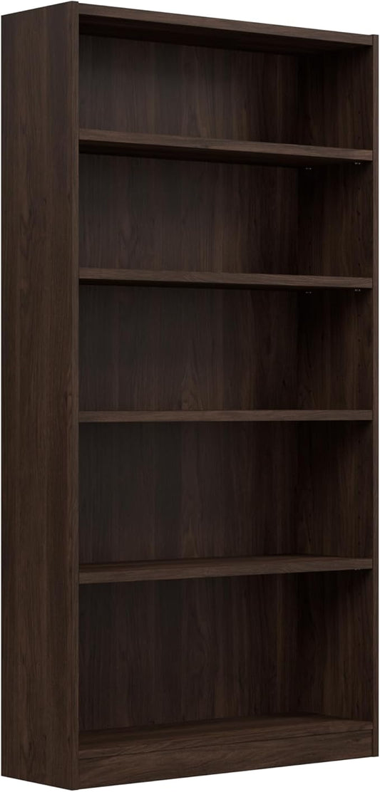 Bush Home Universal Tall 5 Shelf Bookcase in Black Walnut, Vertical Storage and Display Bookshelf for Home Office or Living Room Organization